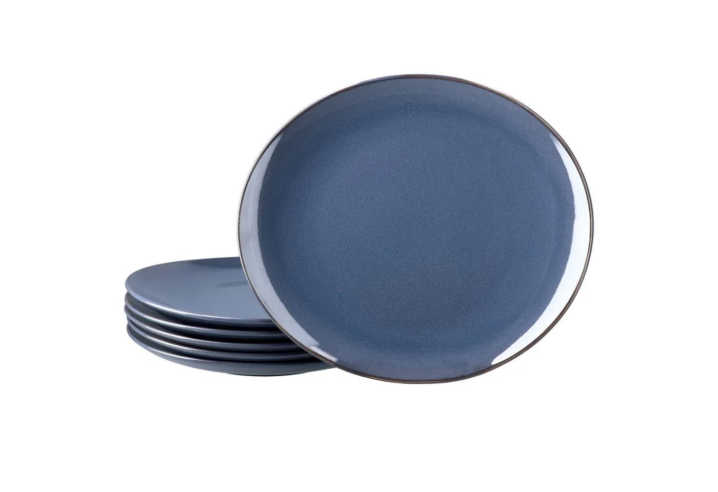 MÄSER Speiseteller 6x Oval Blau Steingut Modern