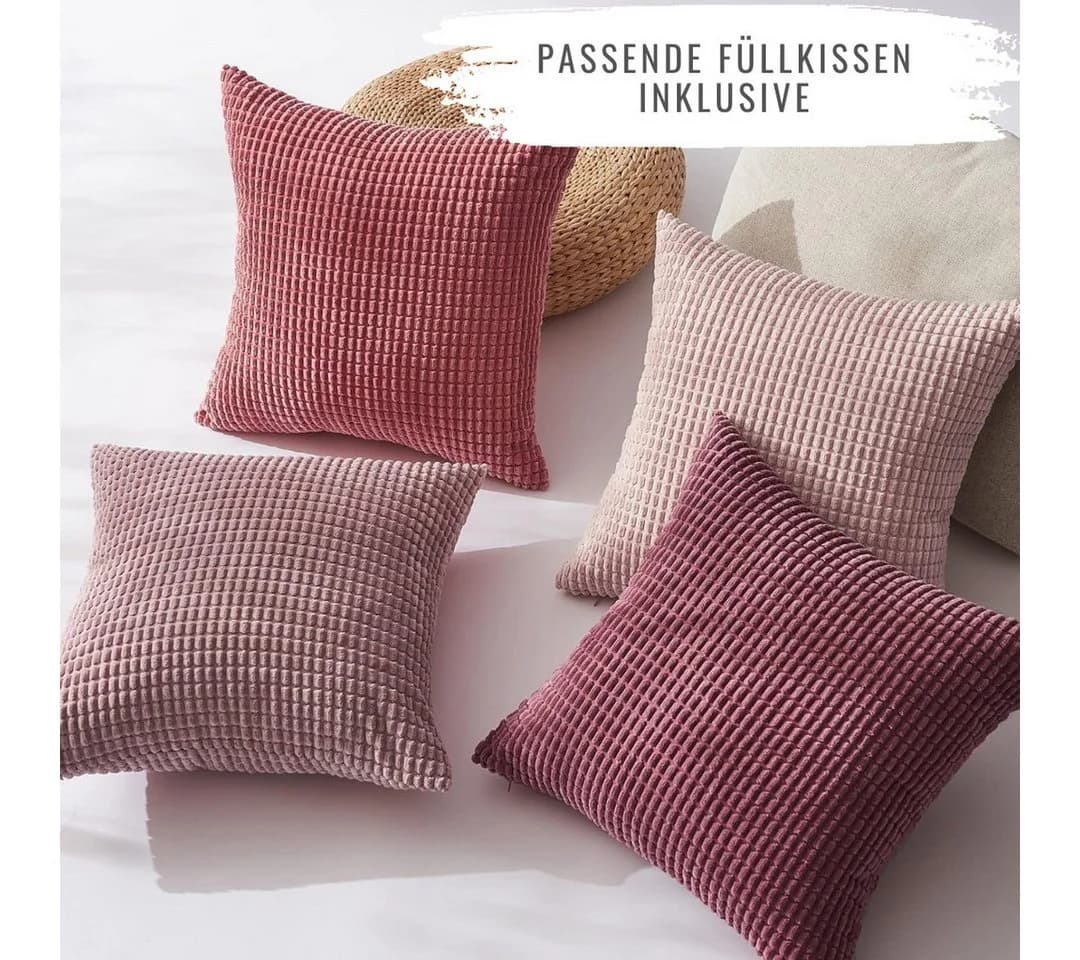 Interior by Hakito Dekokissen 4er Set Kissenbezüge mit Füllung Sven Kordsamt