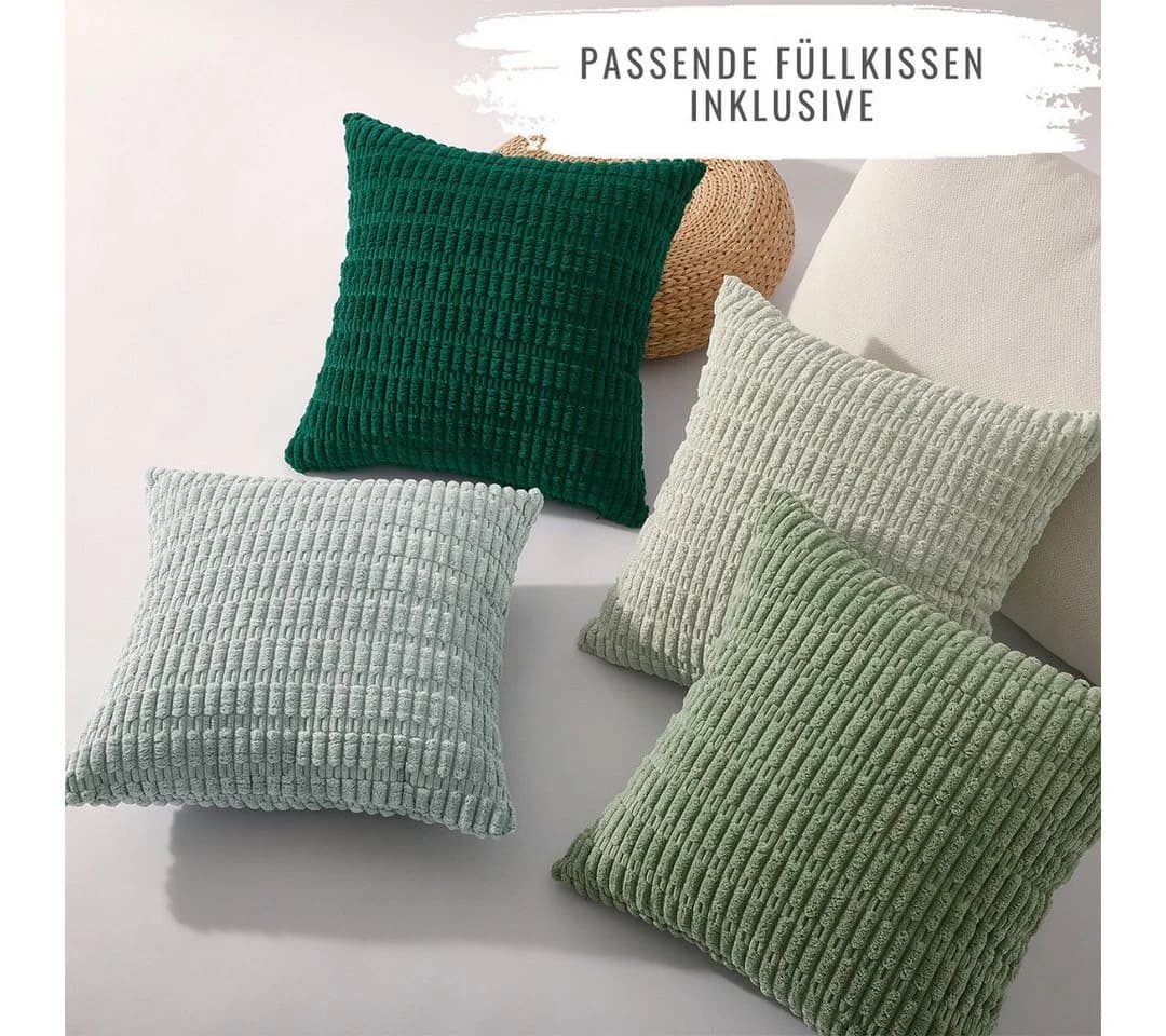 Interior by Hakito Dekokissen 4er Set Kordsamt Grün