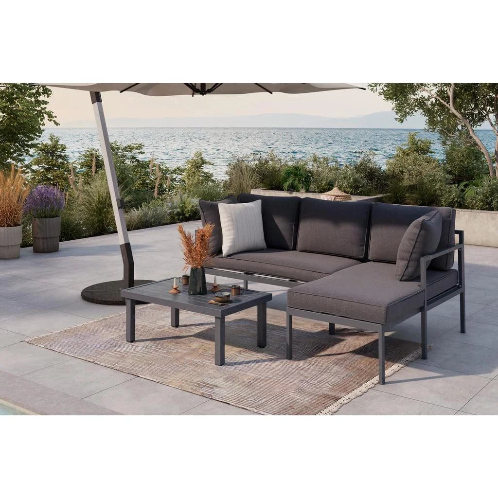 Ambia Garden Loungegarnitur 3-teilig Dunkelgrau Metall Textil - Bild 2