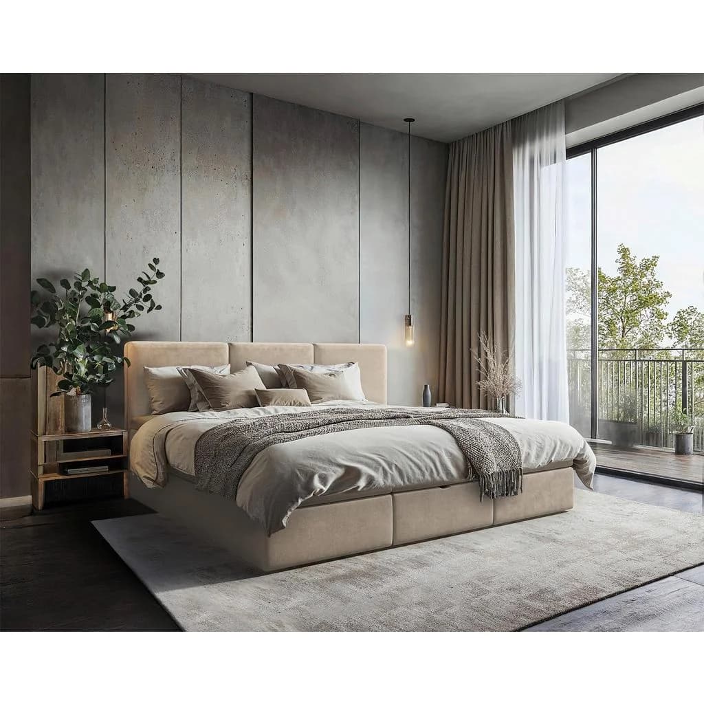 Mid.you Familienbett Beige Stoff Bettkasten