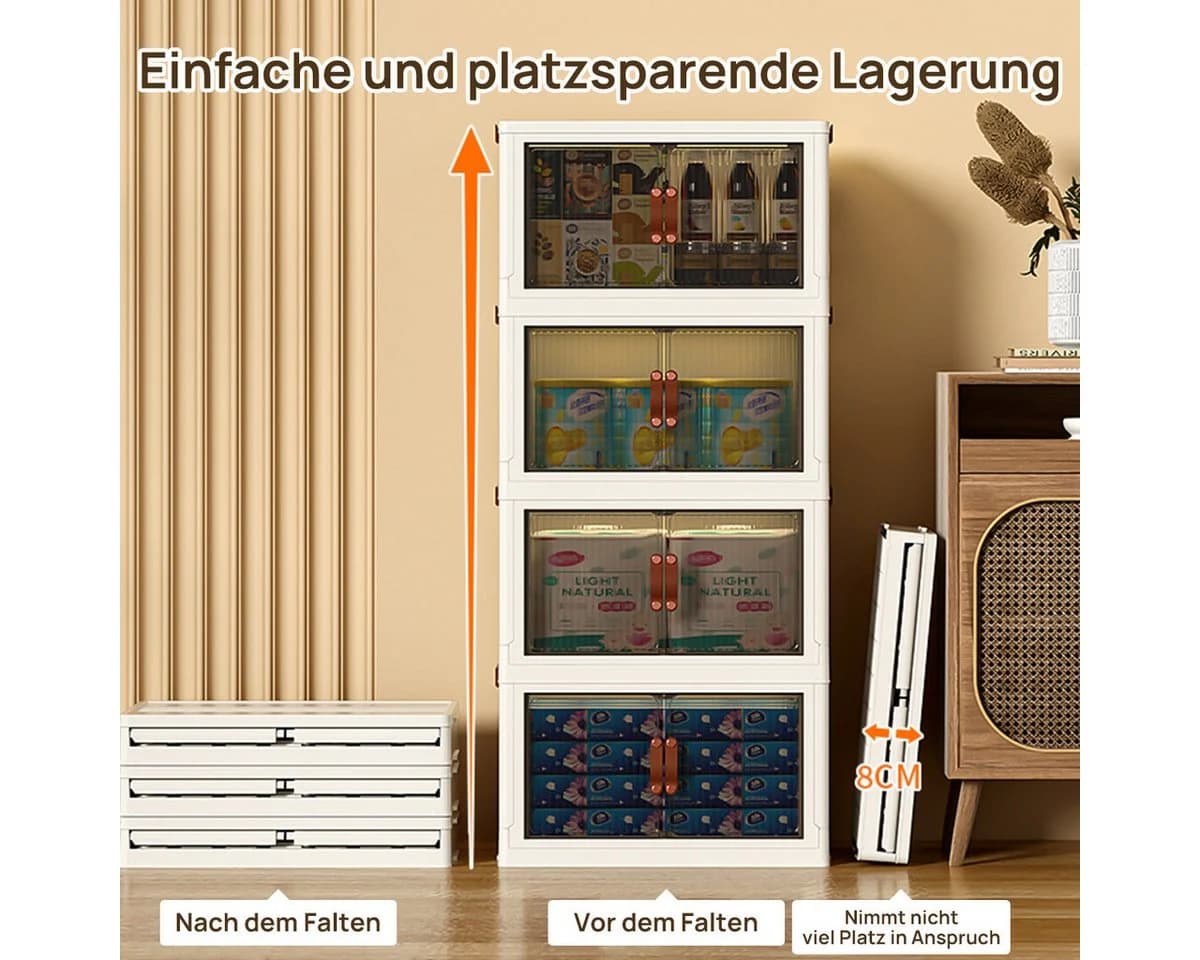 Simloveve Stapelbox Faltbar mit Deckel und Rädern Beige - Bild 3
