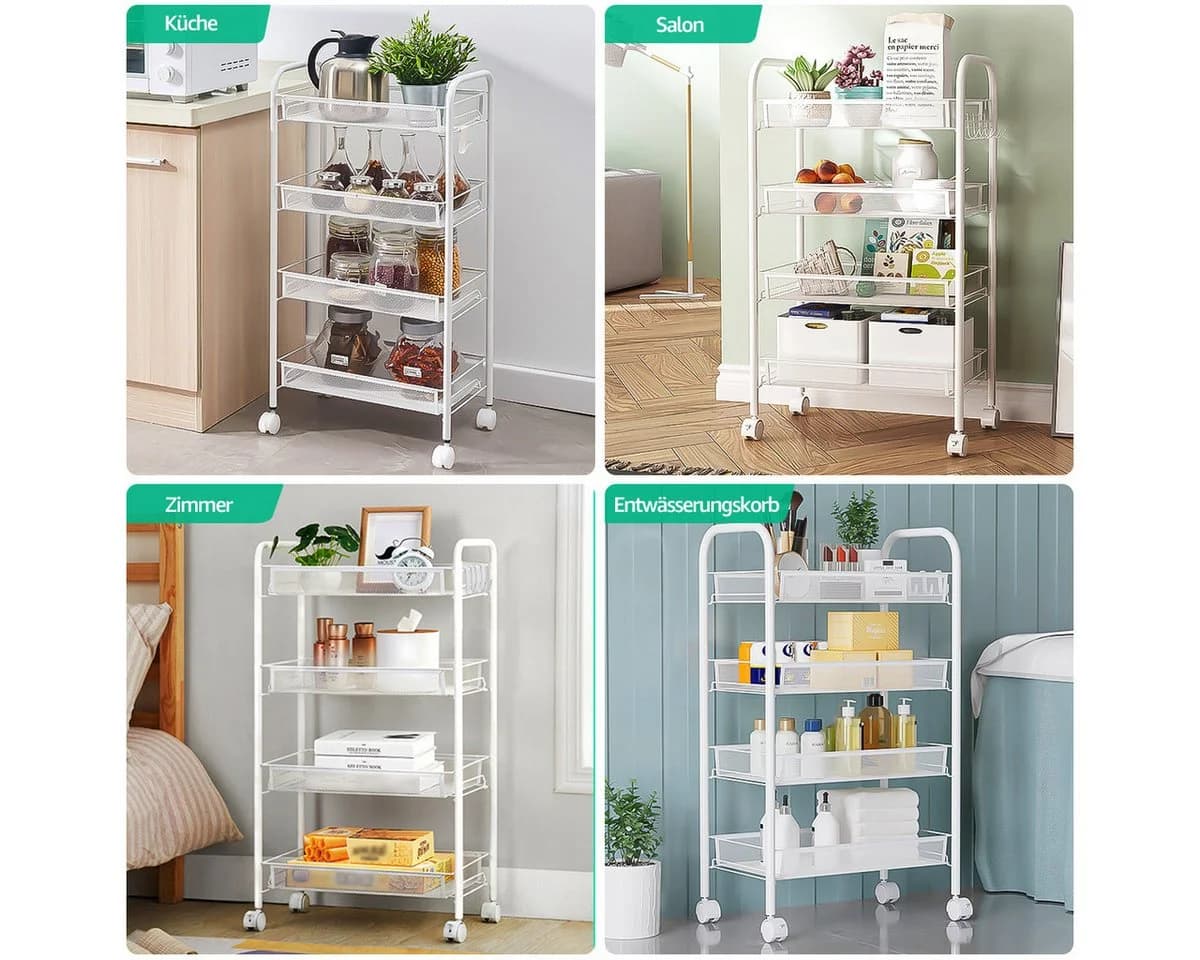 Simloveve Küchenwagen Organizer 4 Ebenen Weiß Edelstahl