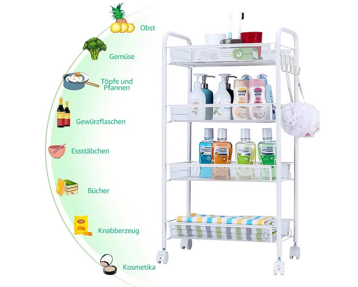 Simloveve Küchenwagen Organizer 4 Ebenen Weiß Edelstahl - Bild 4