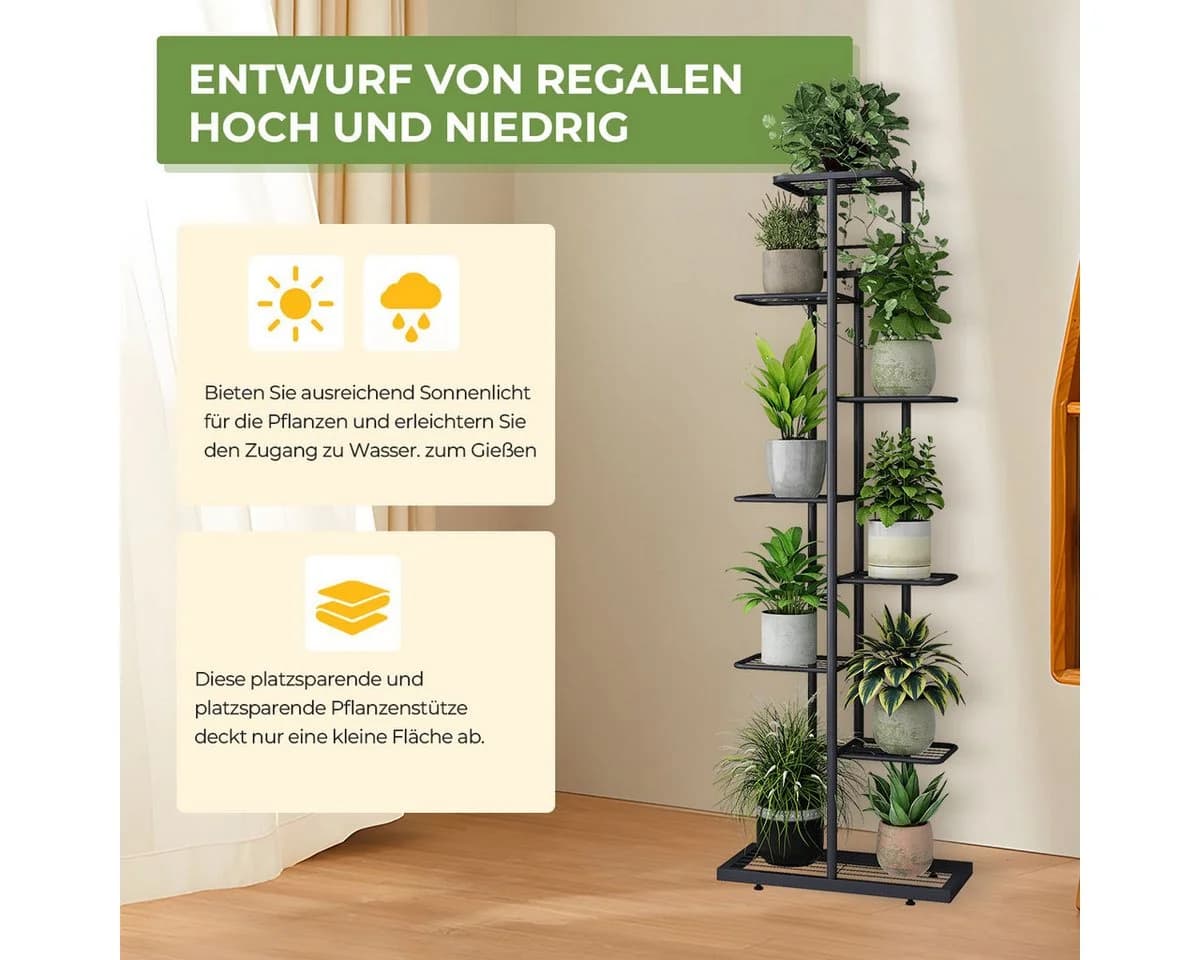 Simloveve Pflanzentreppe 8 Schichten 9 Töpfe Metall Dunkelgrau - Bild 4