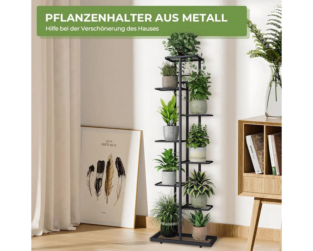 Simloveve Pflanzentreppe 8 Schichten 9 Töpfe Metall Dunkelgrau - Bild 5
