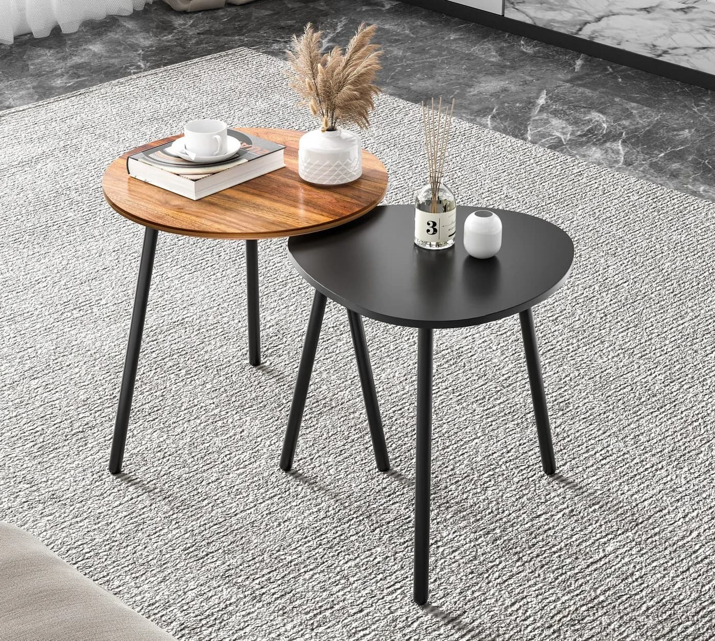 Simloveve Beistelltisch Couchtisch 2er Set MDF Metallbeine - Bild 2