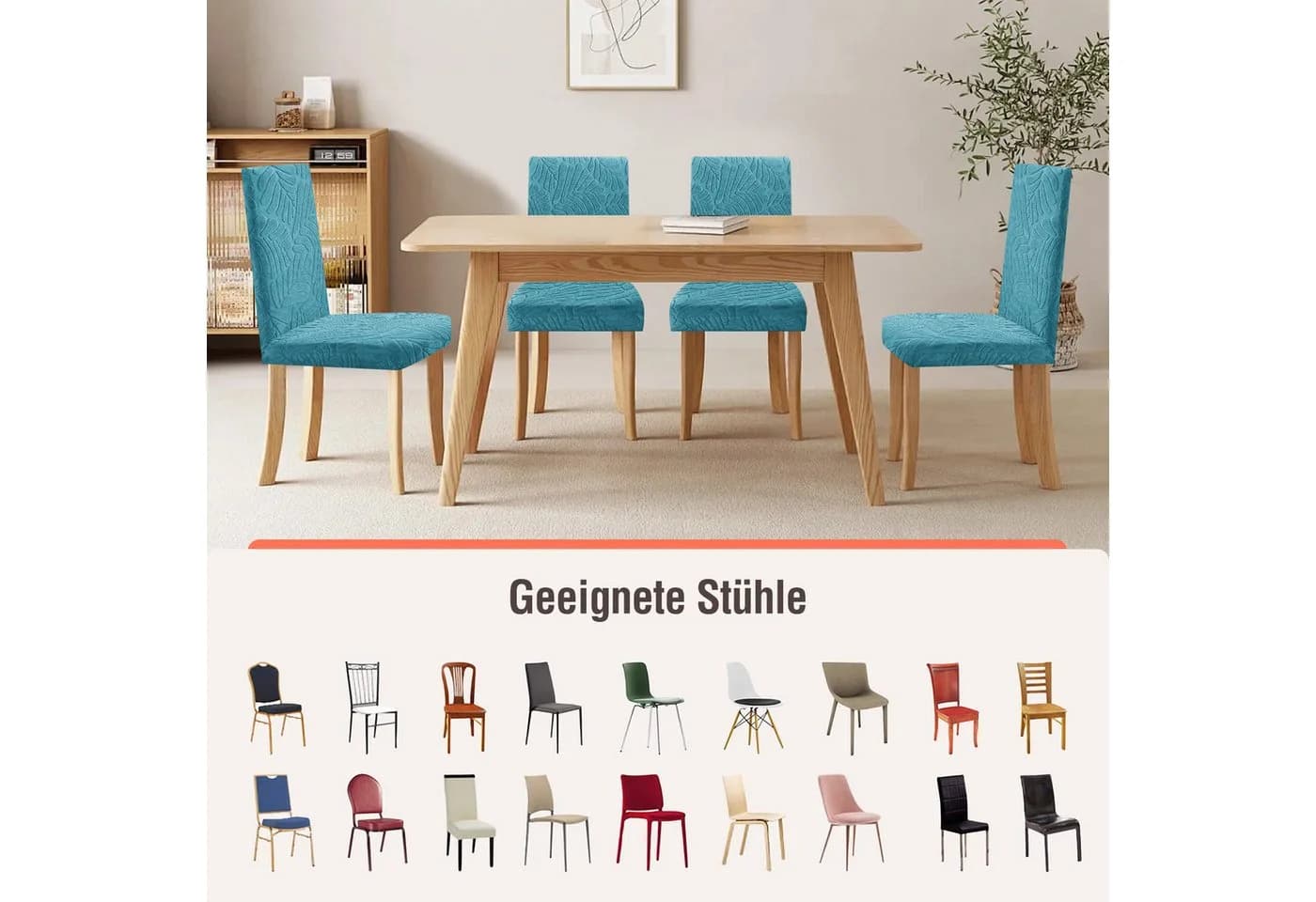 Simloveve Stuhlhusse Stretch Hellblau Elastisch Waschbar - Bild 5