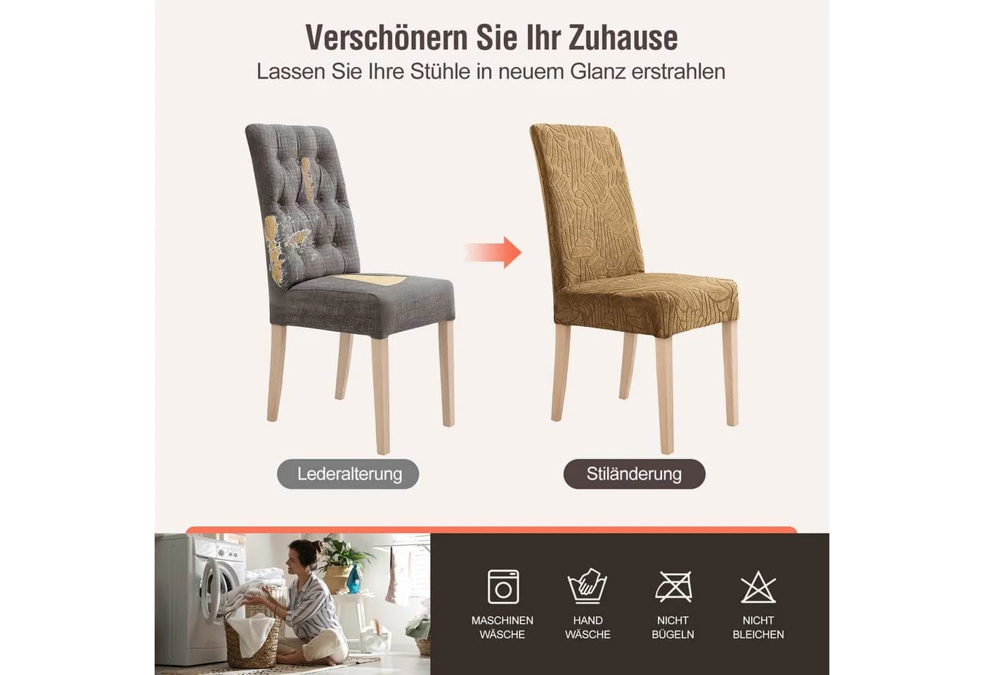 Simloveve Stuhlhusse Stretch Stuhlbezug Braun Jacquard - Bild 3