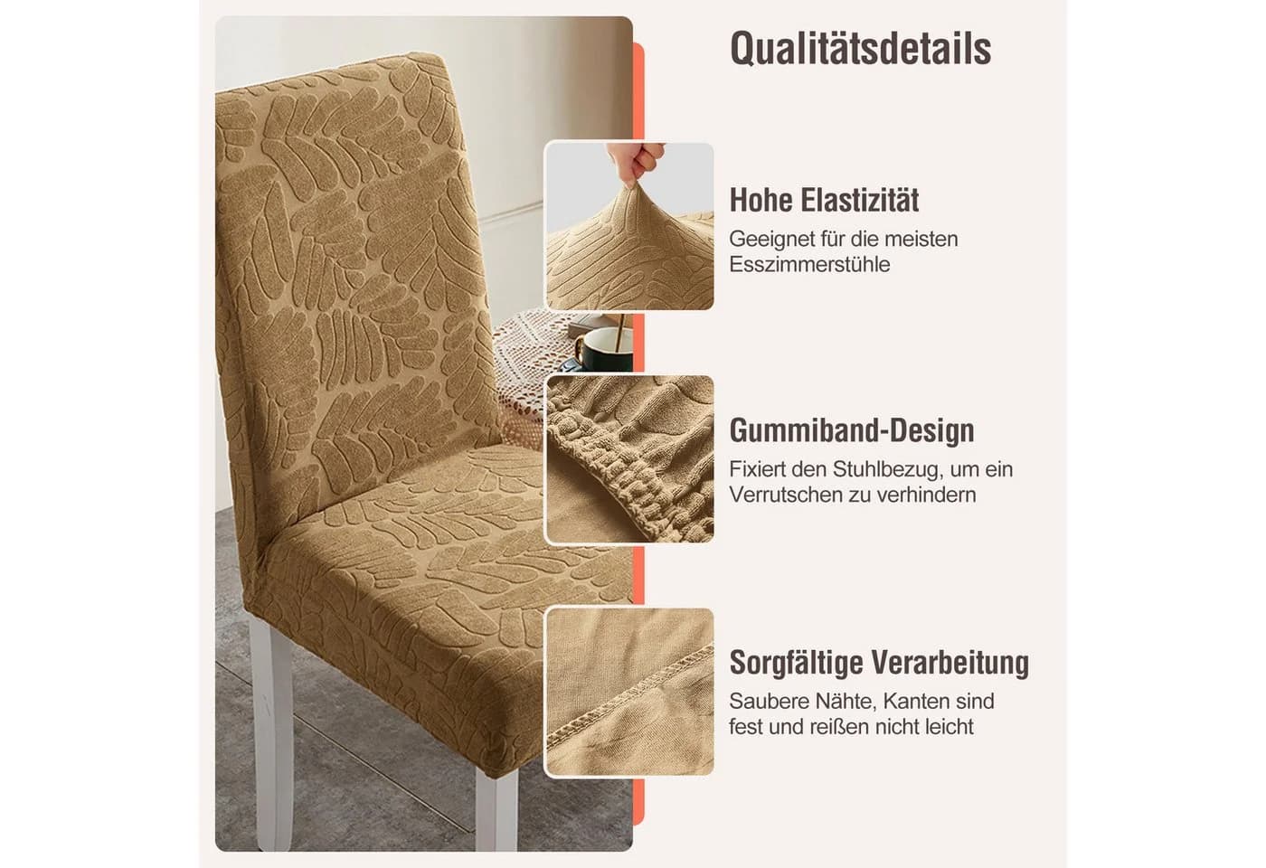 Simloveve Stuhlhusse Stretch Stuhlbezug Braun Jacquard - Bild 4