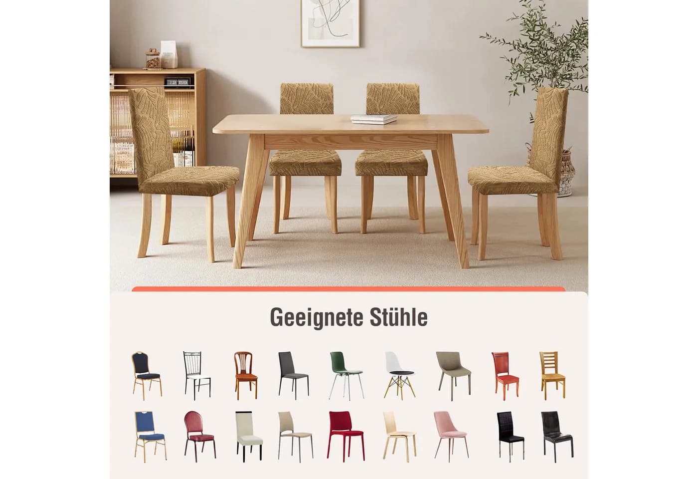 Simloveve Stuhlhusse Stretch Stuhlbezug Braun Jacquard - Bild 5