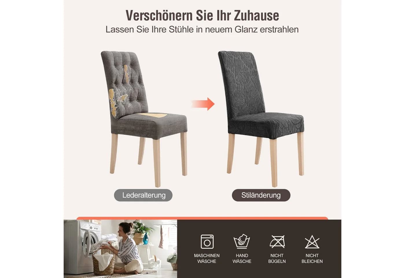 Simloveve Stuhlhusse Stretch Grau Jacquard Abnehmbar Waschbar - Bild 3