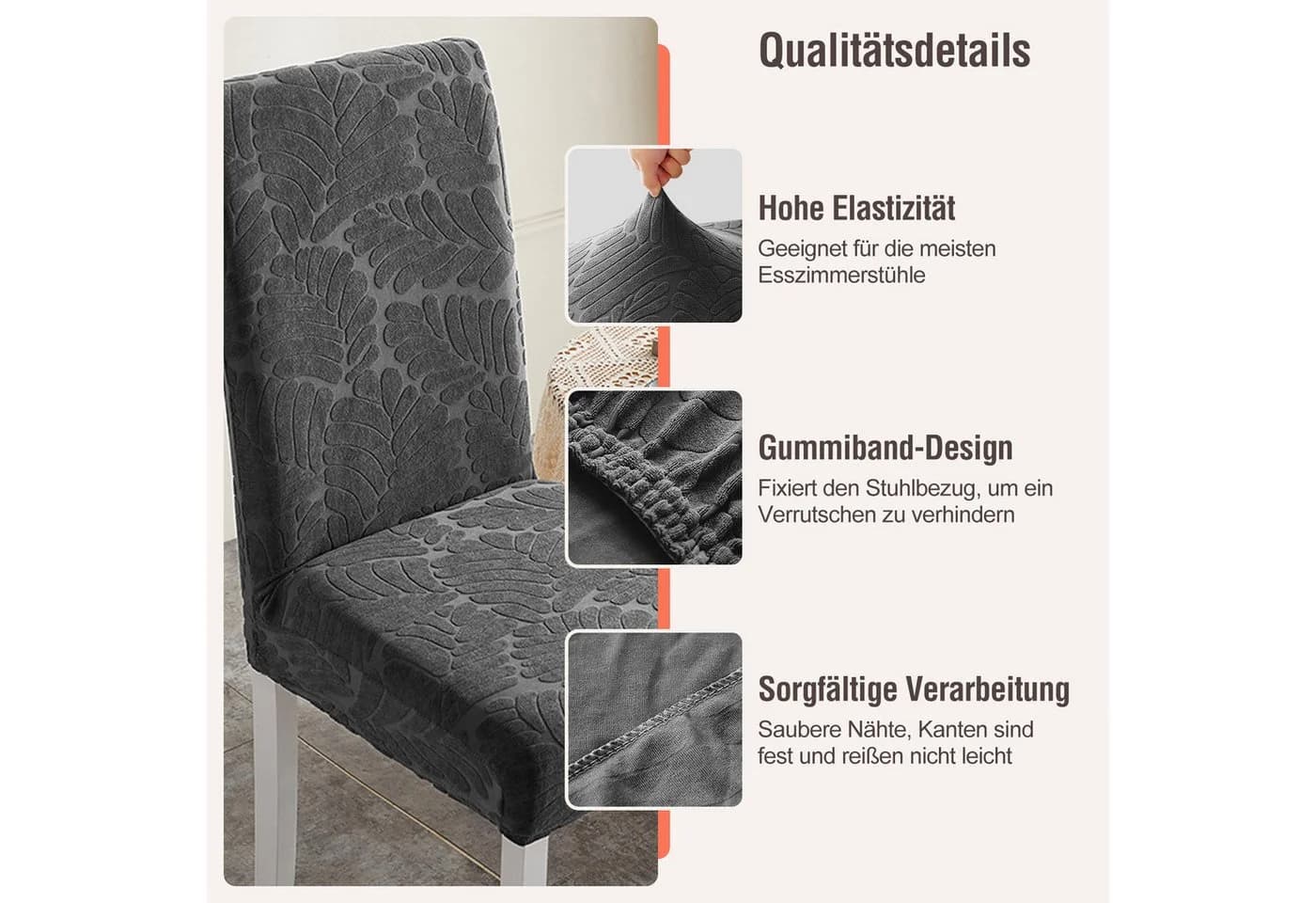 Simloveve Stuhlhusse Stretch Grau Jacquard Abnehmbar Waschbar - Bild 4