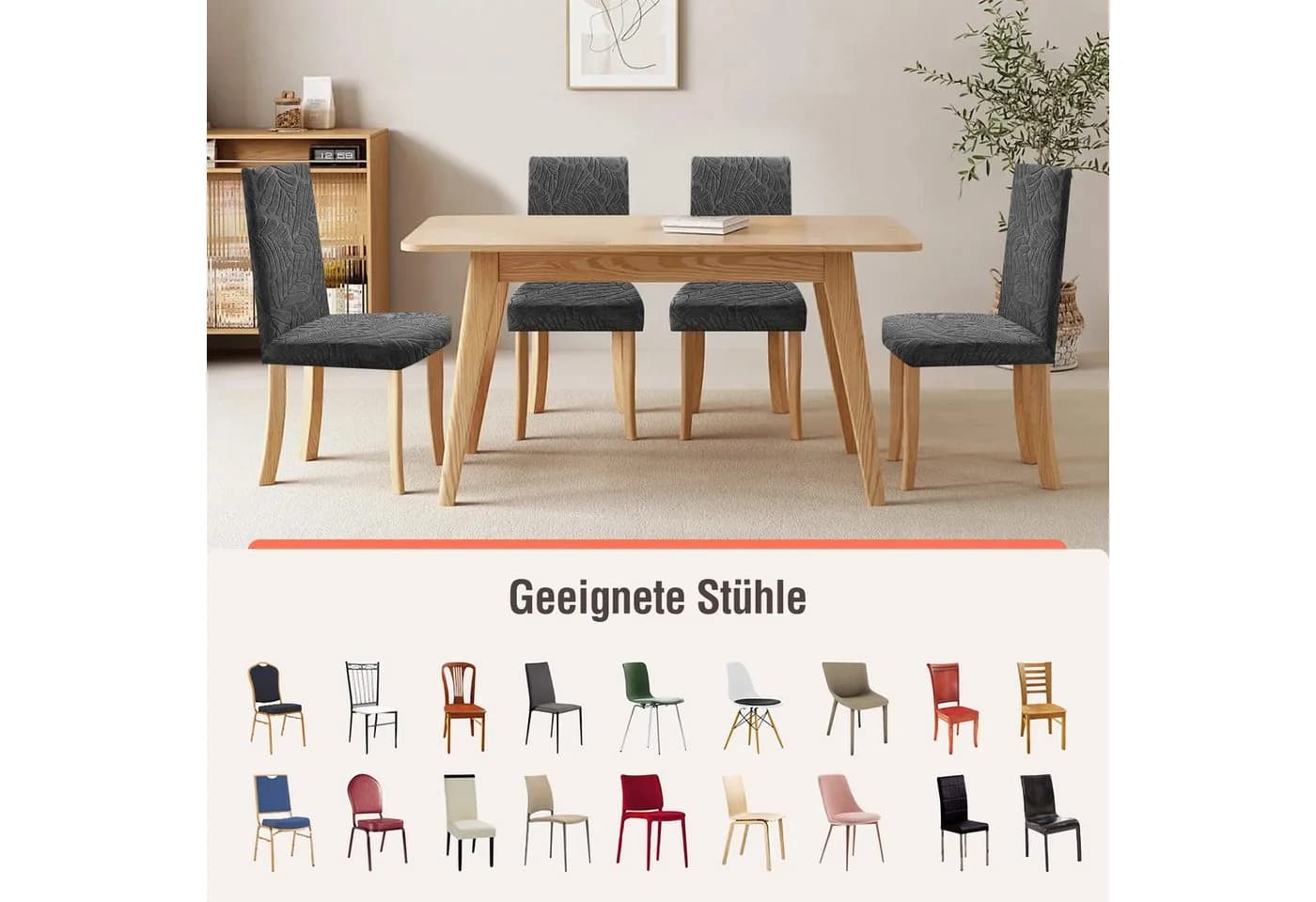Simloveve Stuhlhusse Stretch Grau Jacquard Abnehmbar Waschbar - Bild 5