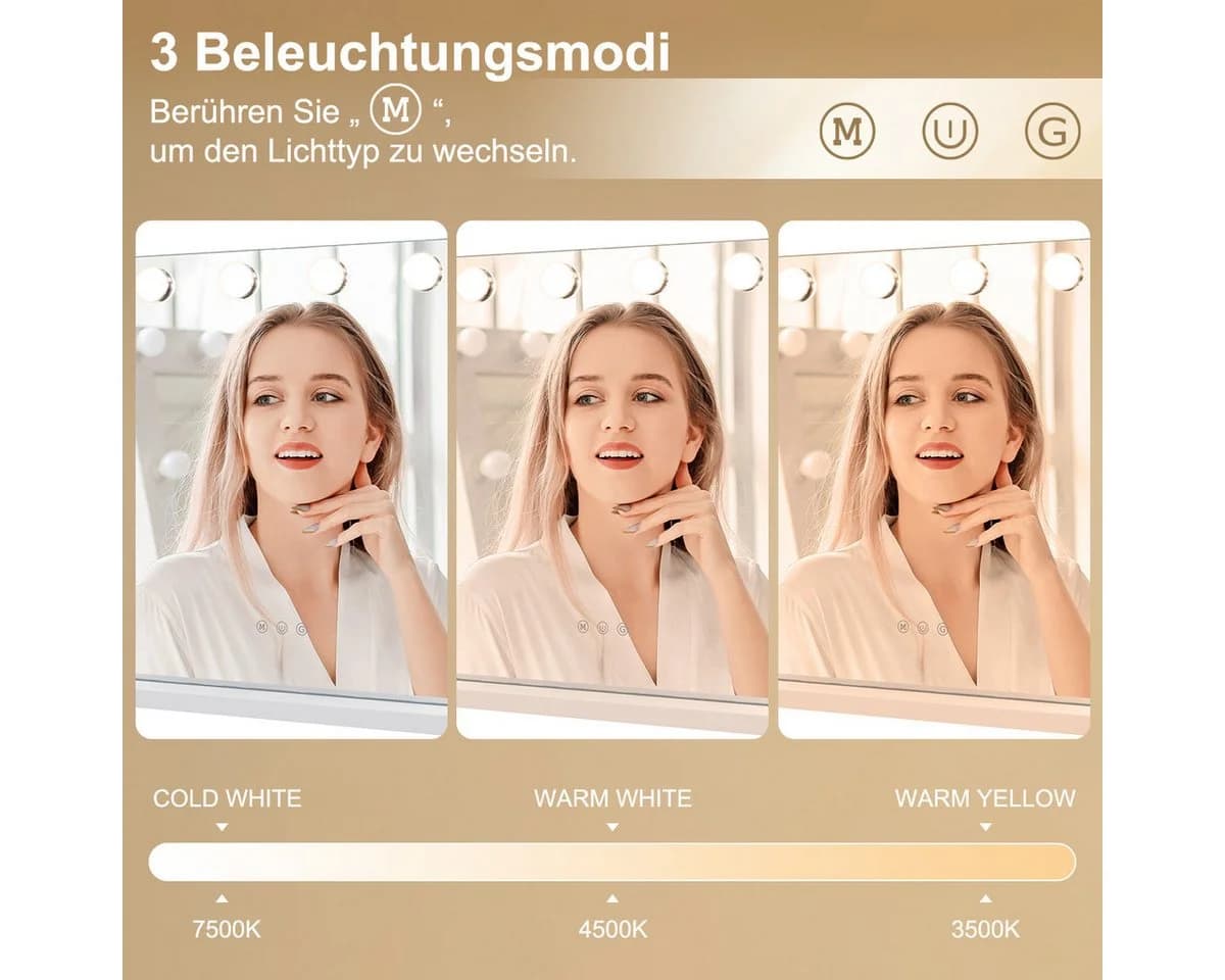 MCURO Kosmetikspiegel mit LED-Beleuchtung Weiß