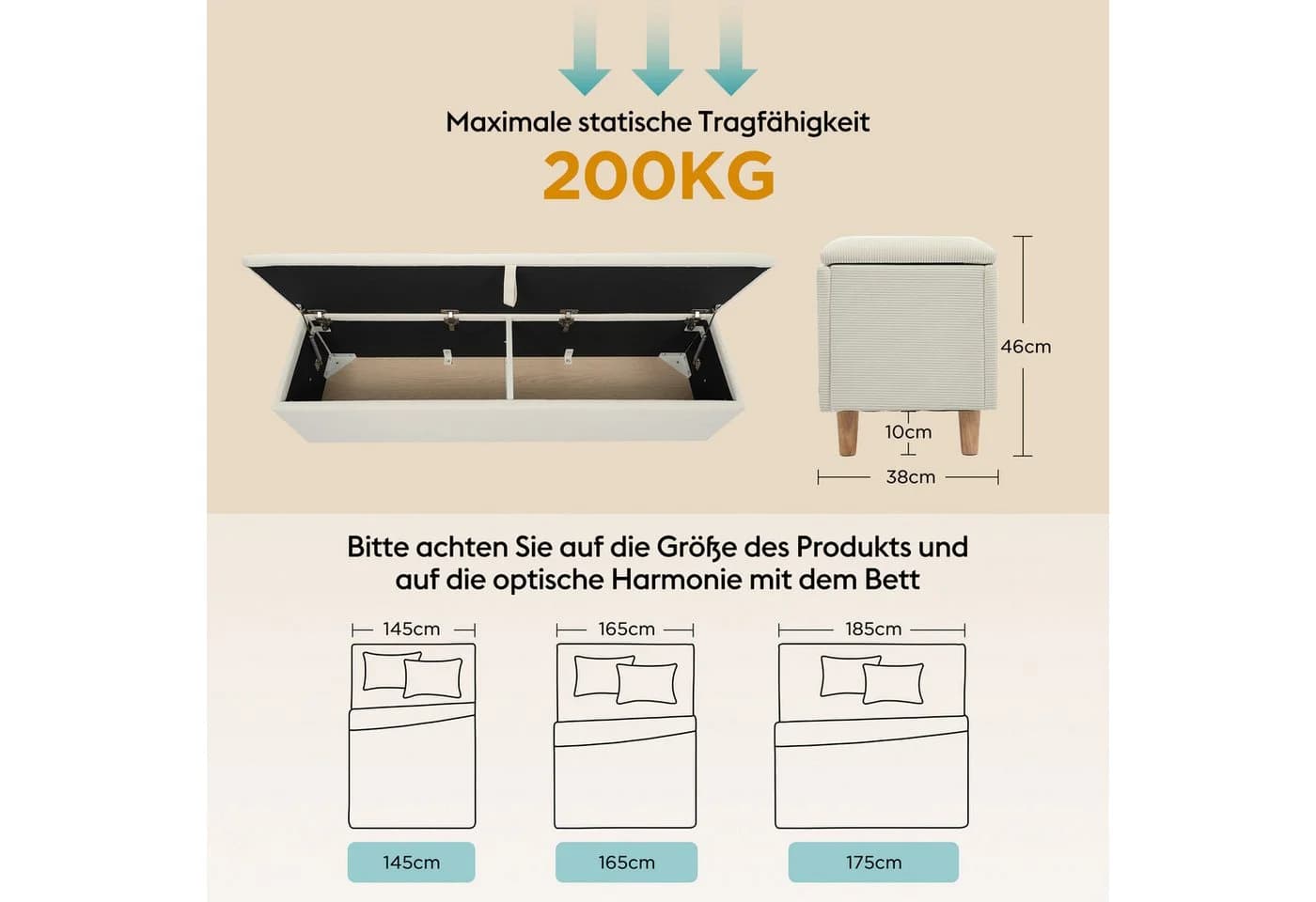 i@home Bettbank mit Hydraulischem Stauraum Beige Cordstoff - Bild 5