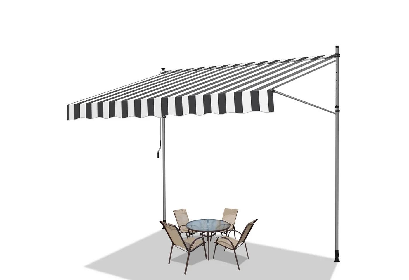 Clanmacy Klemmmarkise 200cm Grau Weiß mit Handkurbel - Bild 2