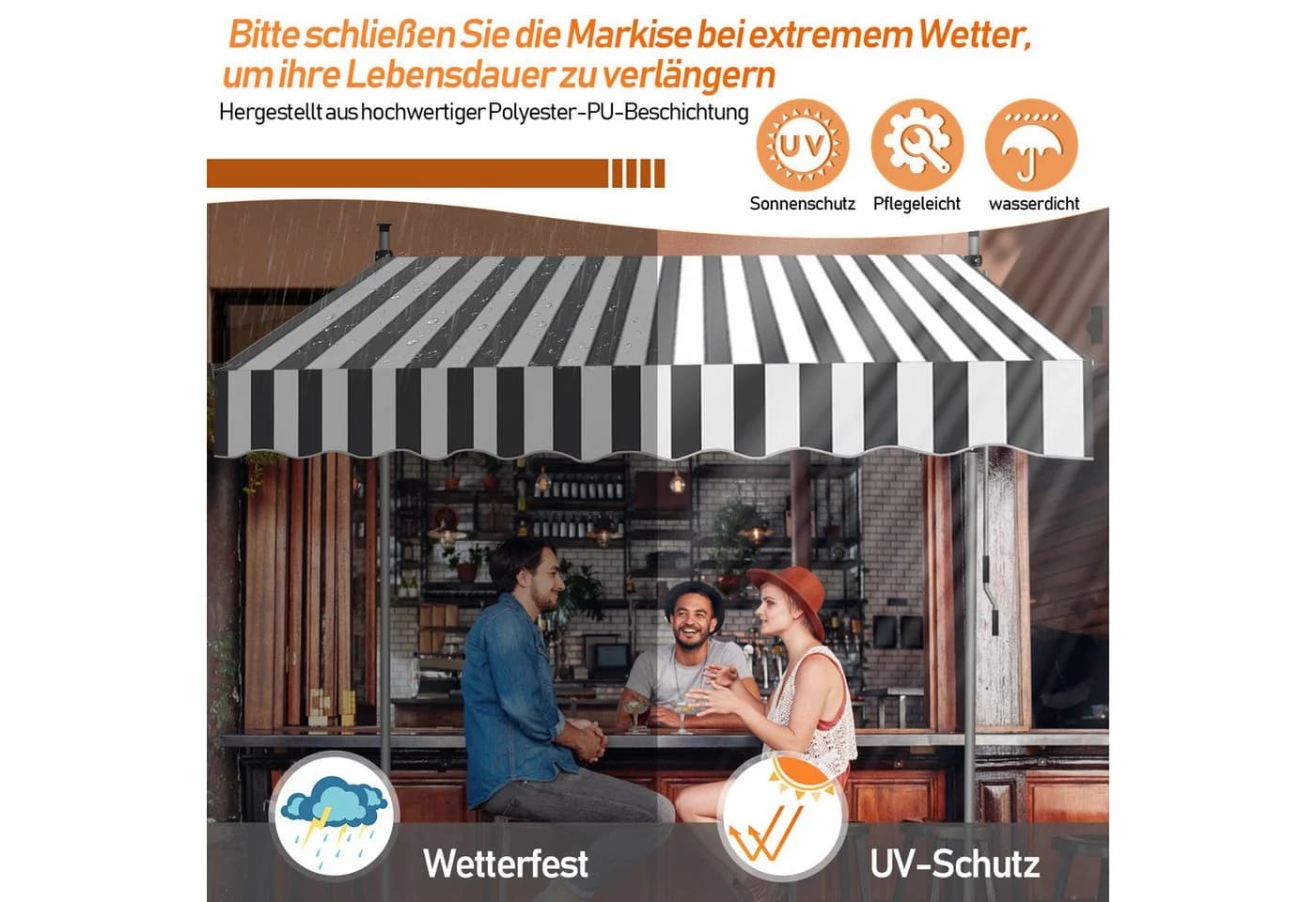 Clanmacy Klemmmarkise 200cm Grau Weiß mit Handkurbel - Bild 4
