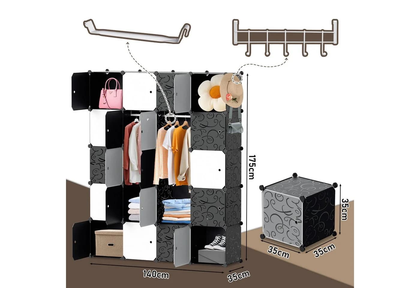 Clanmacy Kleiderschrank DIY 20 Würfel Garderobe Schwarz/Weiß