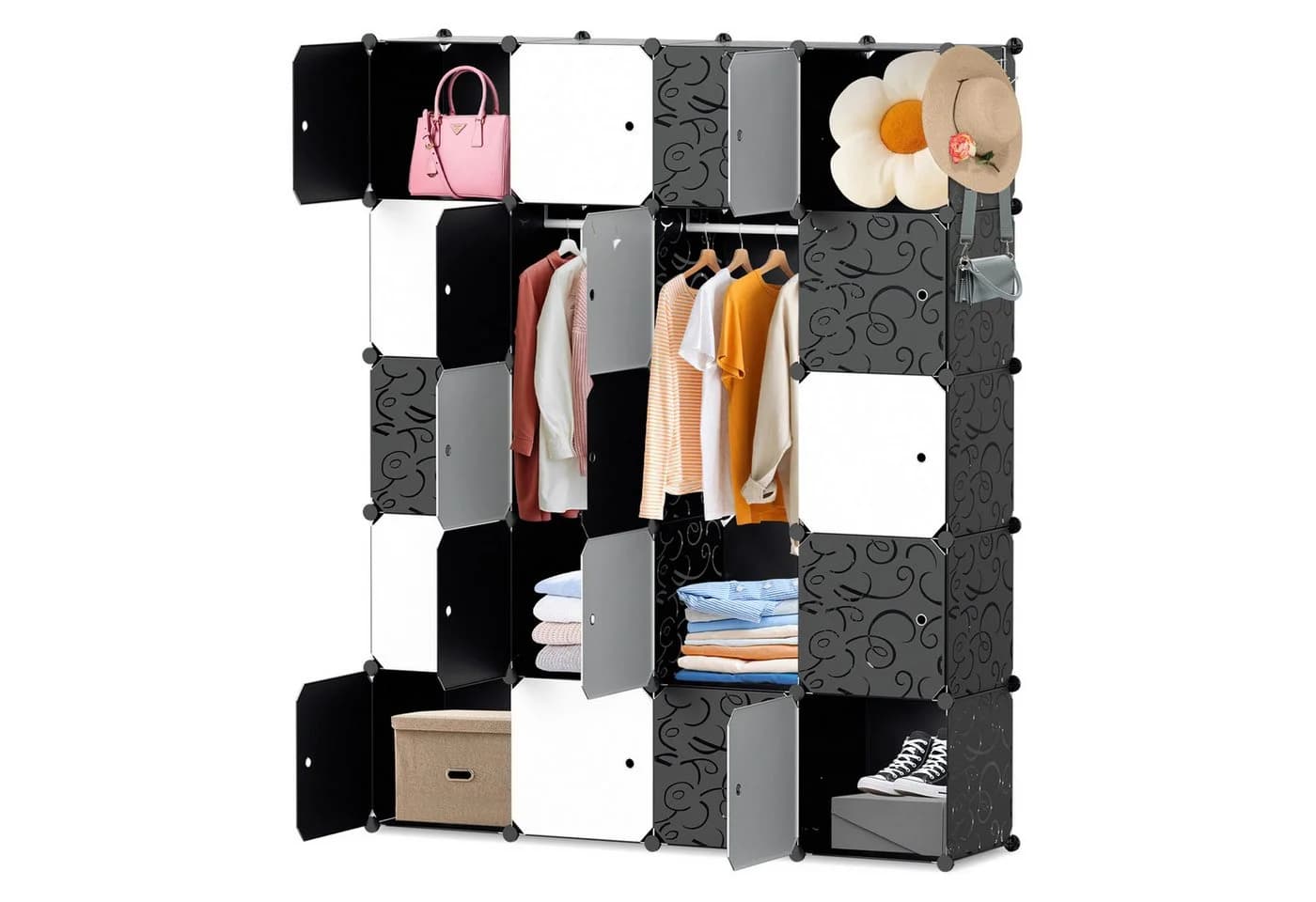 Clanmacy Kleiderschrank DIY 20 Würfel Garderobe Schwarz/Weiß - Bild 2