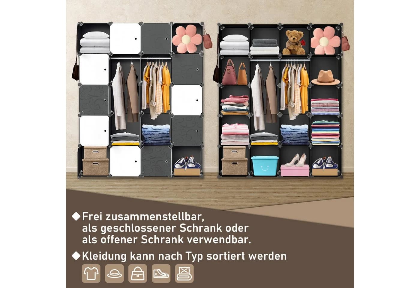 Clanmacy Kleiderschrank DIY 20 Würfel Garderobe Schwarz/Weiß - Bild 3