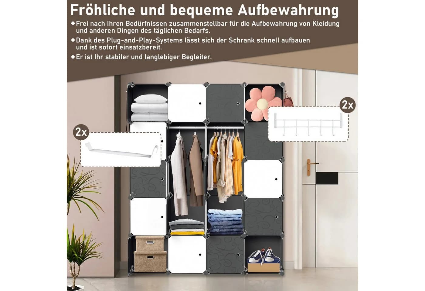 Clanmacy Kleiderschrank DIY 20 Würfel Garderobe Schwarz/Weiß - Bild 4