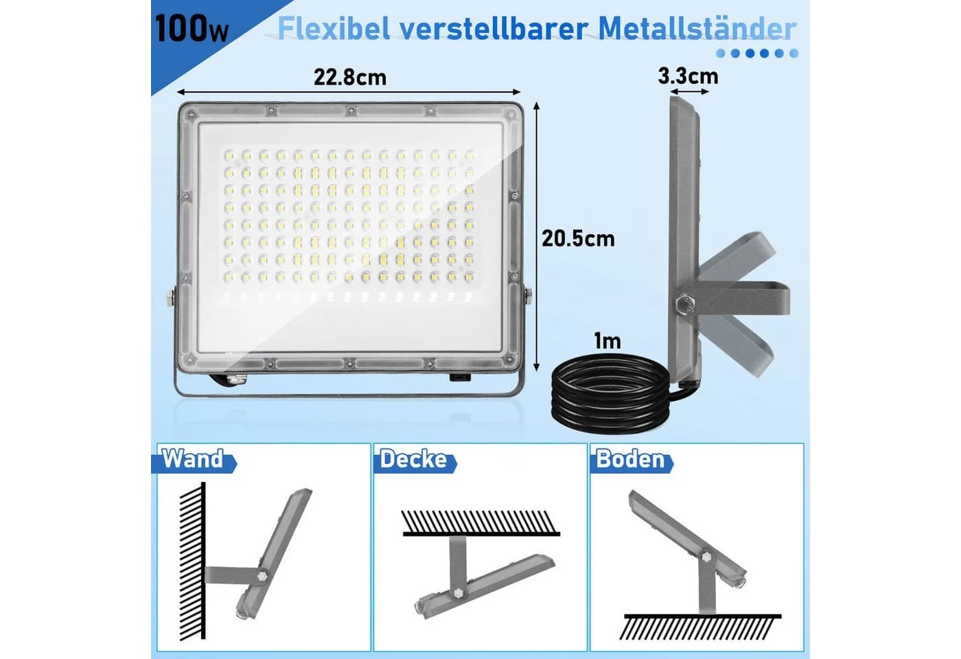 Clanmacy LED Flutlichtstrahler 150W Kaltweiß Aluminium