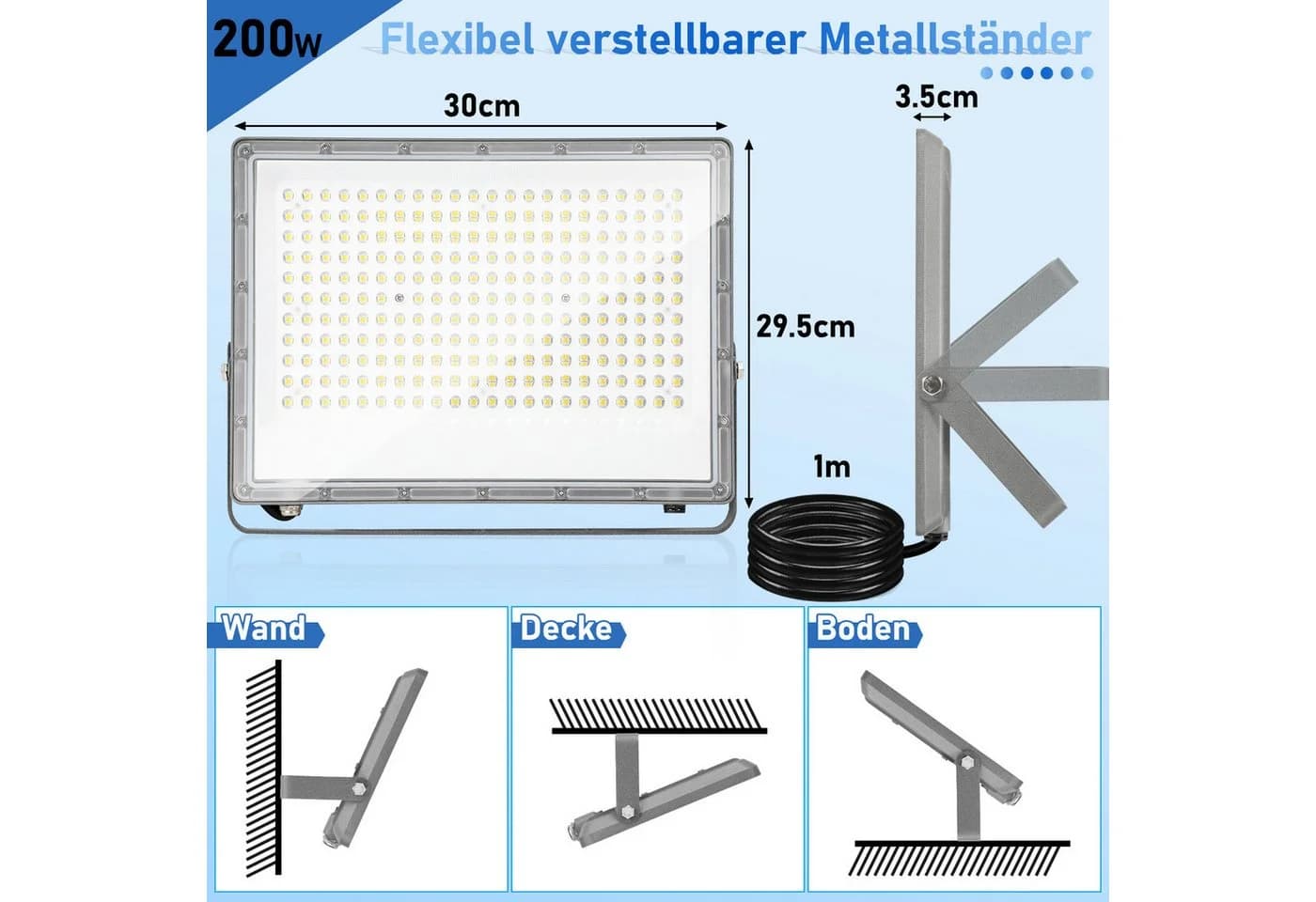 Clanmacy LED Flutlichtstrahler 150W Schwarz Kaltweiß
