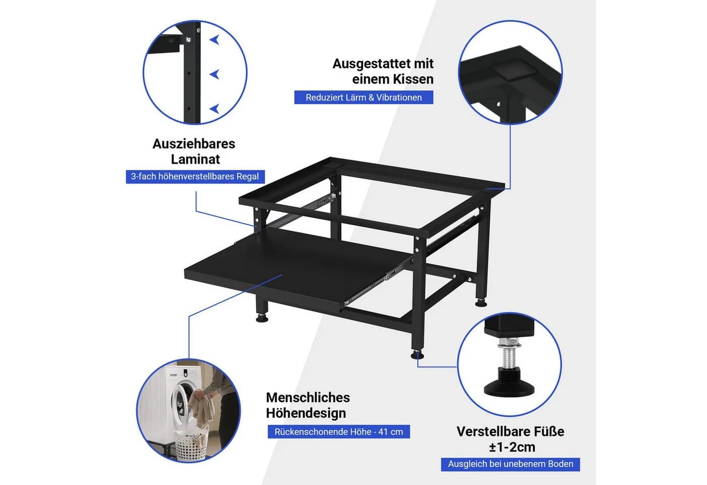 Clanmacy Waschmaschinenuntergestell Schwarz - Bild 3