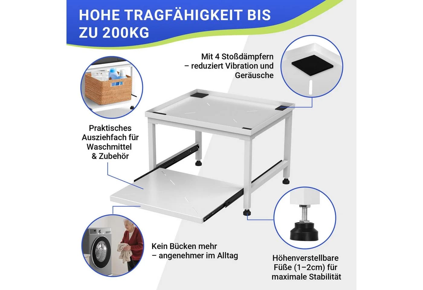 Clanmacy Waschmaschinenuntergestell Weiß Metallstahl - Bild 3