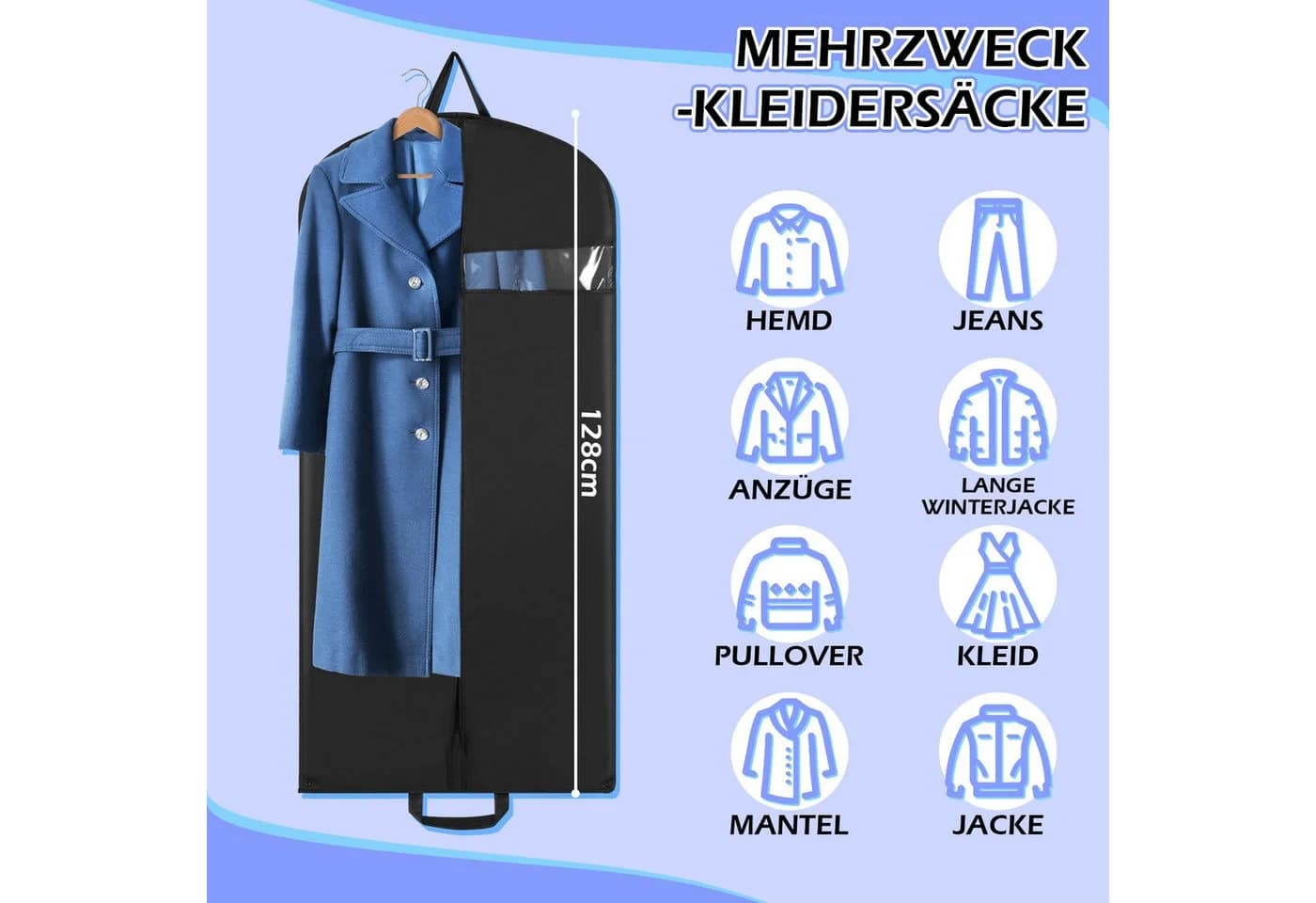 Clanmacy Kleidersack 3St. Schwarz Vliesstoff mit Schuhbeutel