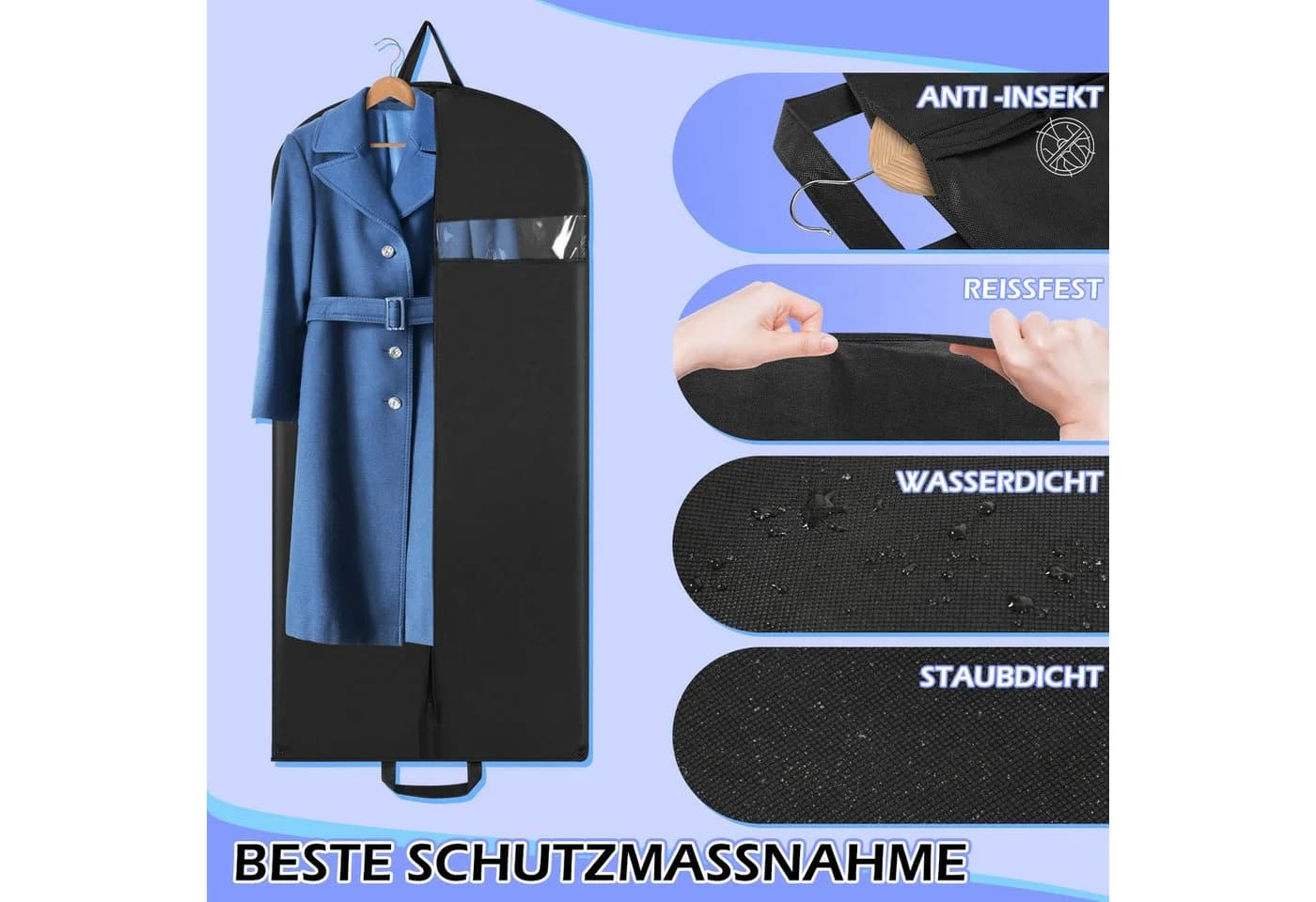 Clanmacy Kleidersack 3St. Schwarz Vliesstoff mit Schuhbeutel - Bild 4