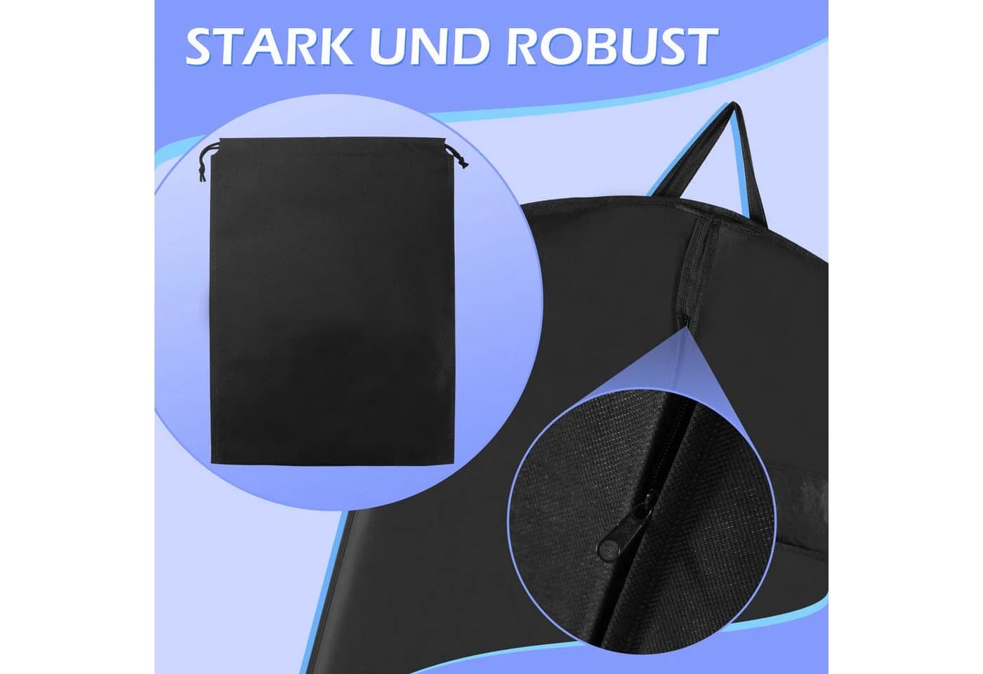 Clanmacy Kleidersack 3St. Schwarz Vliesstoff mit Schuhbeutel - Bild 5