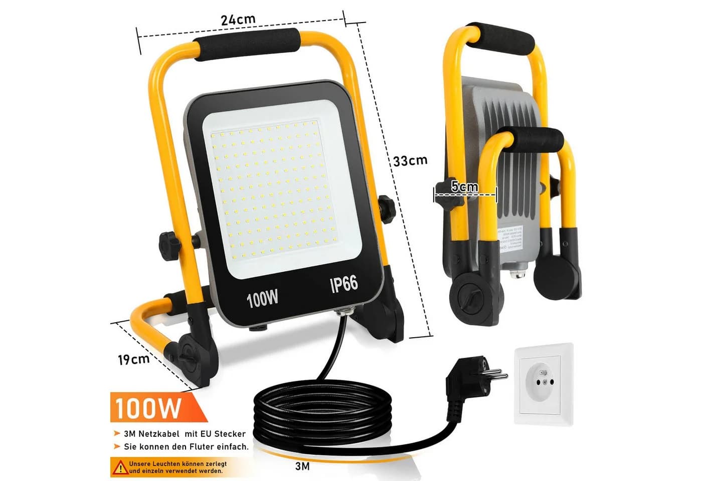Clanmacy LED Baustrahler 100W IP66 Wasserdicht mit Stativ