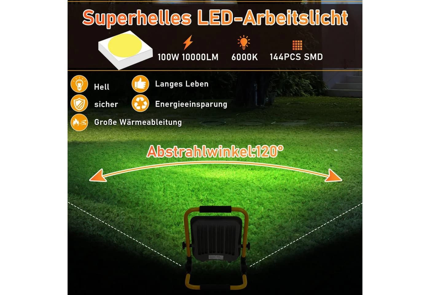 Clanmacy LED Baustrahler 100W IP66 Wasserdicht mit Stativ - Bild 3