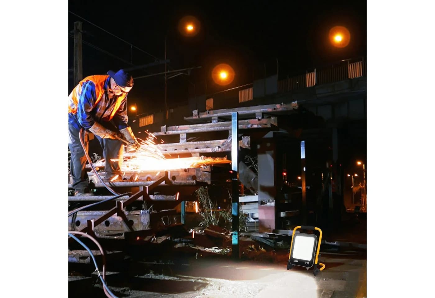 Clanmacy LED Baustrahler 100W IP66 Wasserdicht mit Stativ - Bild 5