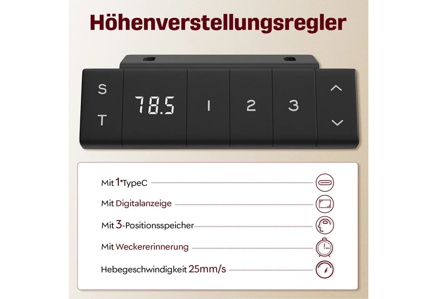 HOMALL Elektrischer Schreibtisch höhenverstellbar mit Wecker Schwarz - Bild 3