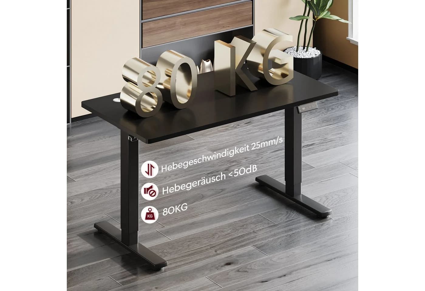 HOMALL Elektrischer Schreibtisch höhenverstellbar mit Wecker Schwarz - Bild 4