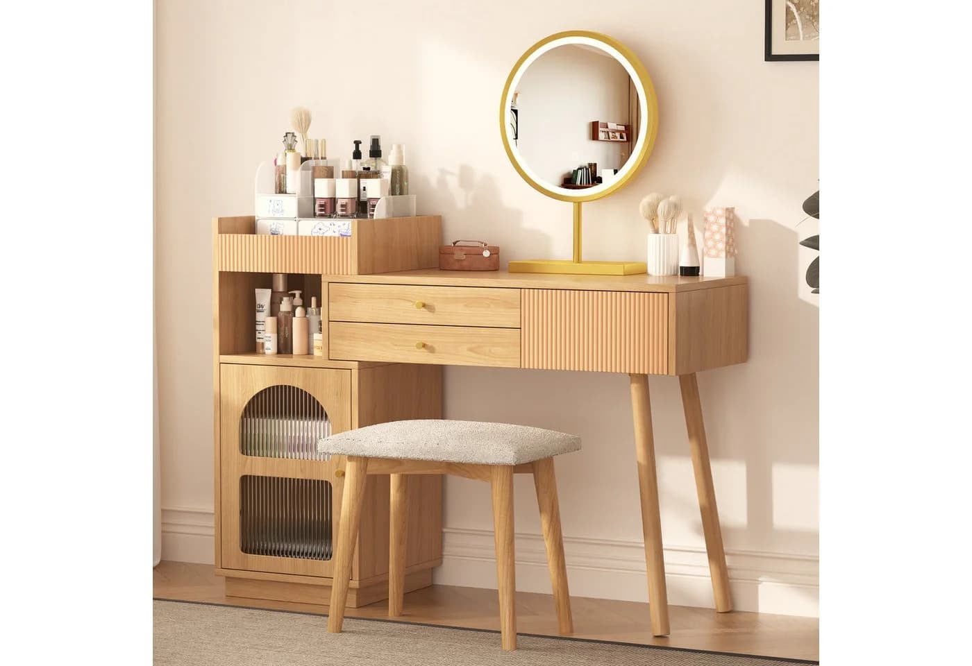 i@home Schminktisch-Set mit LED-Spiegel, 3 Schubladen & Seitenschrank, ausziehbar - Bild 2