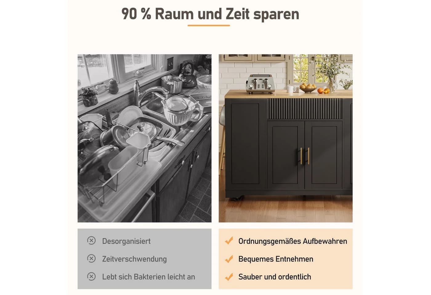 i@home Kücheninsel mit Rollen, Integrierter Abfallbehälter, Viel Stauraum - Bild 4