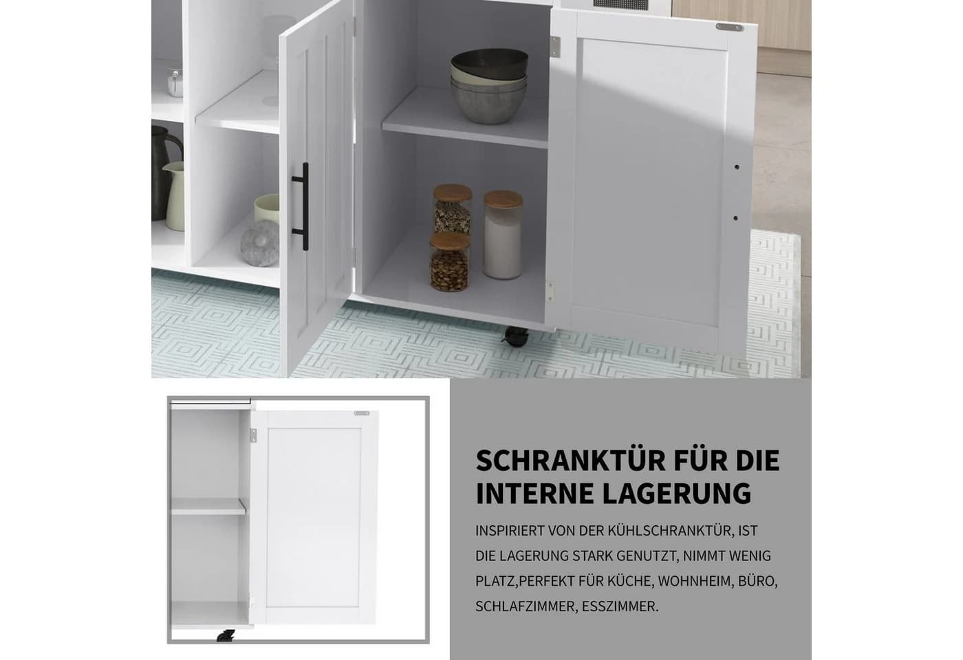 i@home Kücheninsel mit Klapptisch & Stauraum - 129x46(71)x91,5cm Esstischwagen - Bild 4