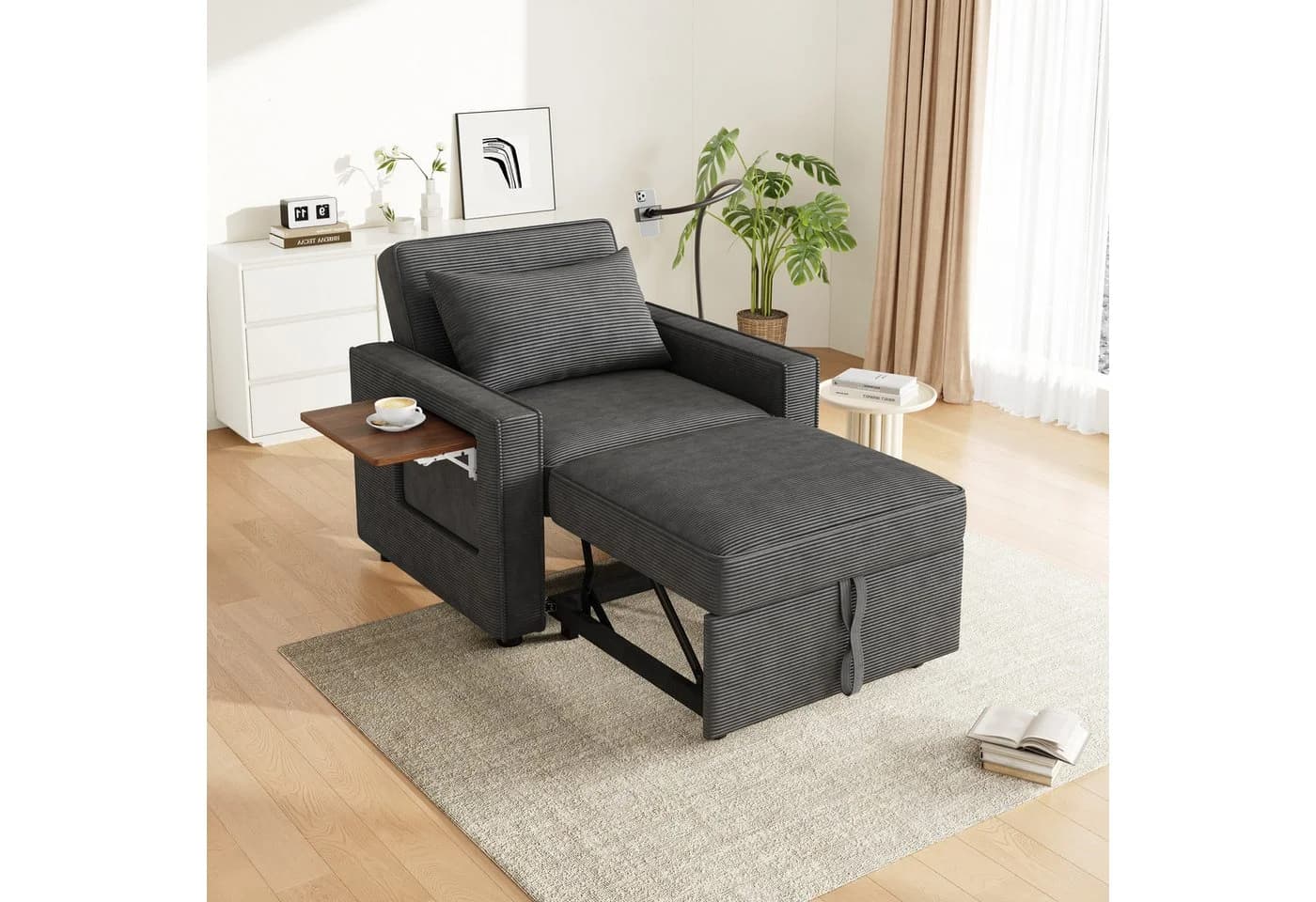 i@home Relaxsessel 1-Sitzer Sofa Grau/Beige mit USB-Ladeanschluss und Handyhalter - Bild 2