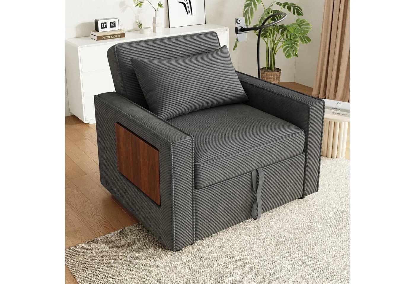 i@home Relaxsessel 1-Sitzer Sofa Grau/Beige mit USB-Ladeanschluss und Handyhalter - Bild 5