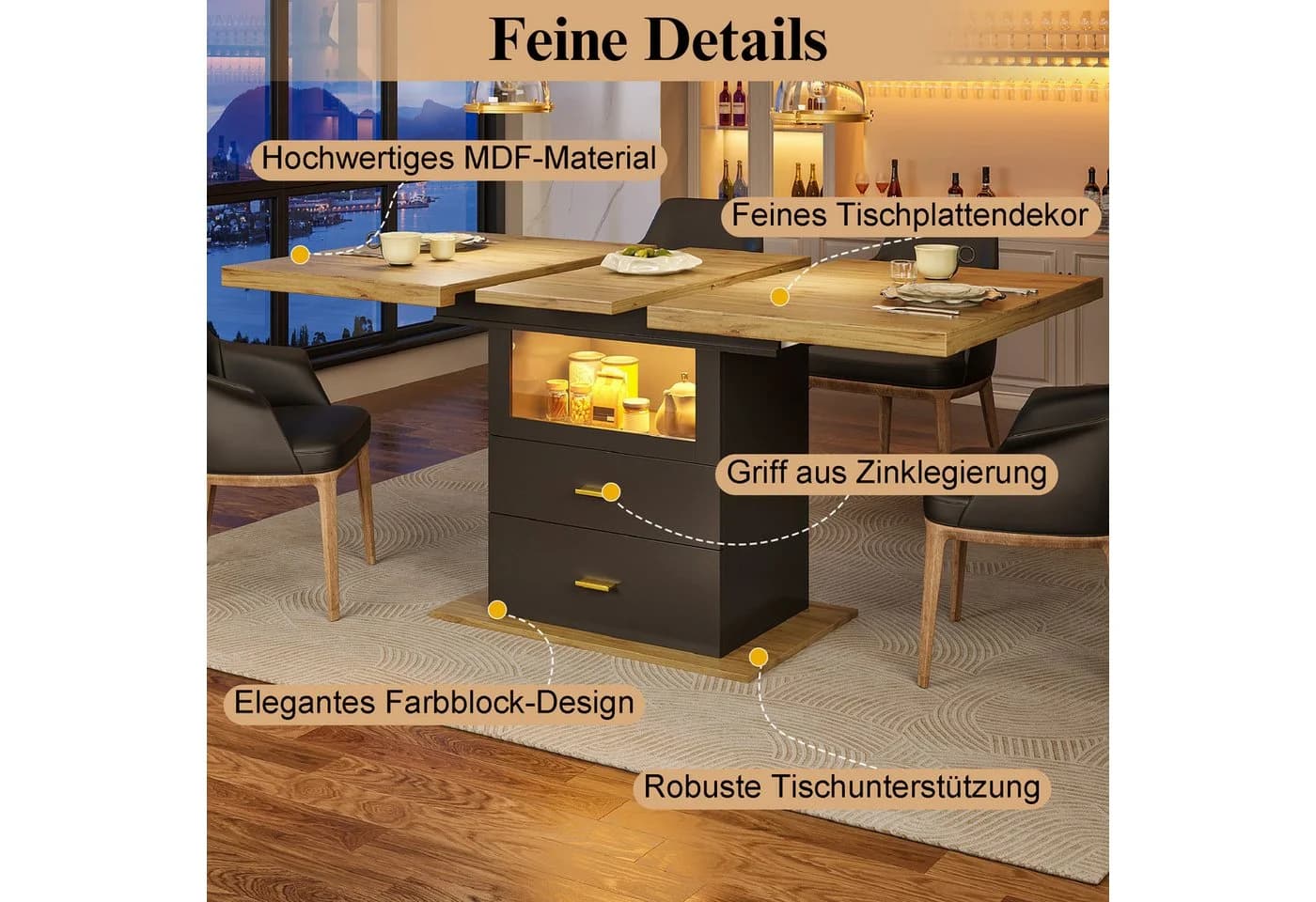 i@home Ausziehbarer Esstisch Schwarz Holzoptik - Bild 3