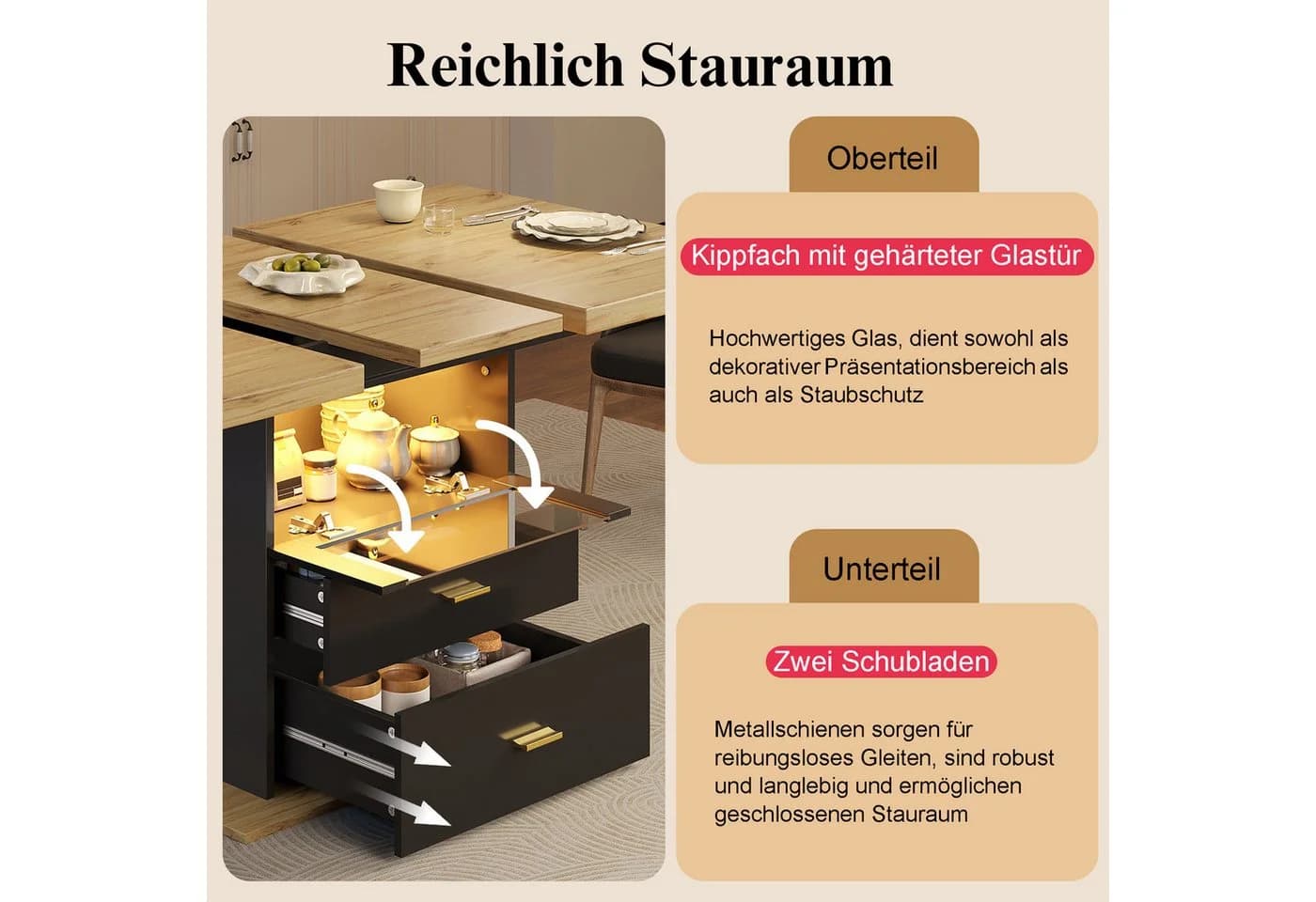 i@home Ausziehbarer Esstisch Schwarz Holzoptik - Bild 4