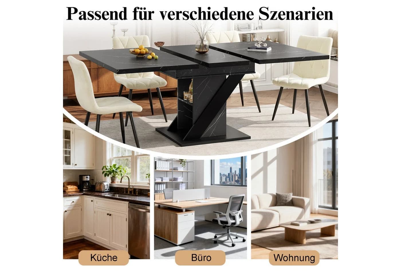 i@home Esstisch ausziehbarer Küchentisch 110-140x80cm Marmoroptik - Bild 3
