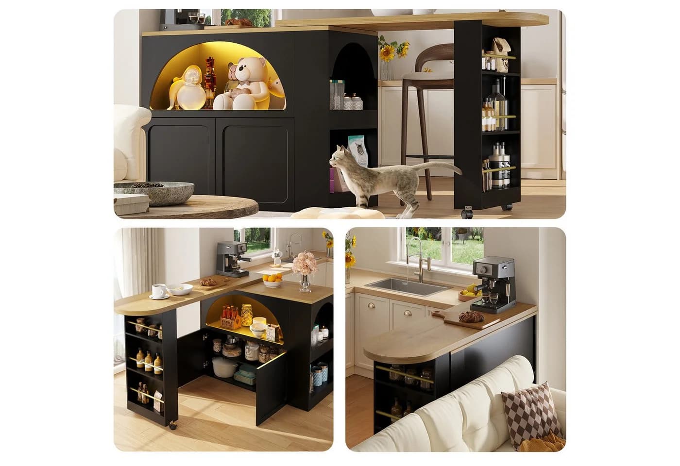 i@home Ausziehbarer Bartisch mit LED & USB Schwarz/Weiß