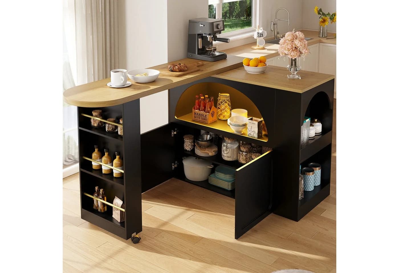i@home Ausziehbarer Bartisch mit LED & USB Schwarz/Weiß - Bild 2