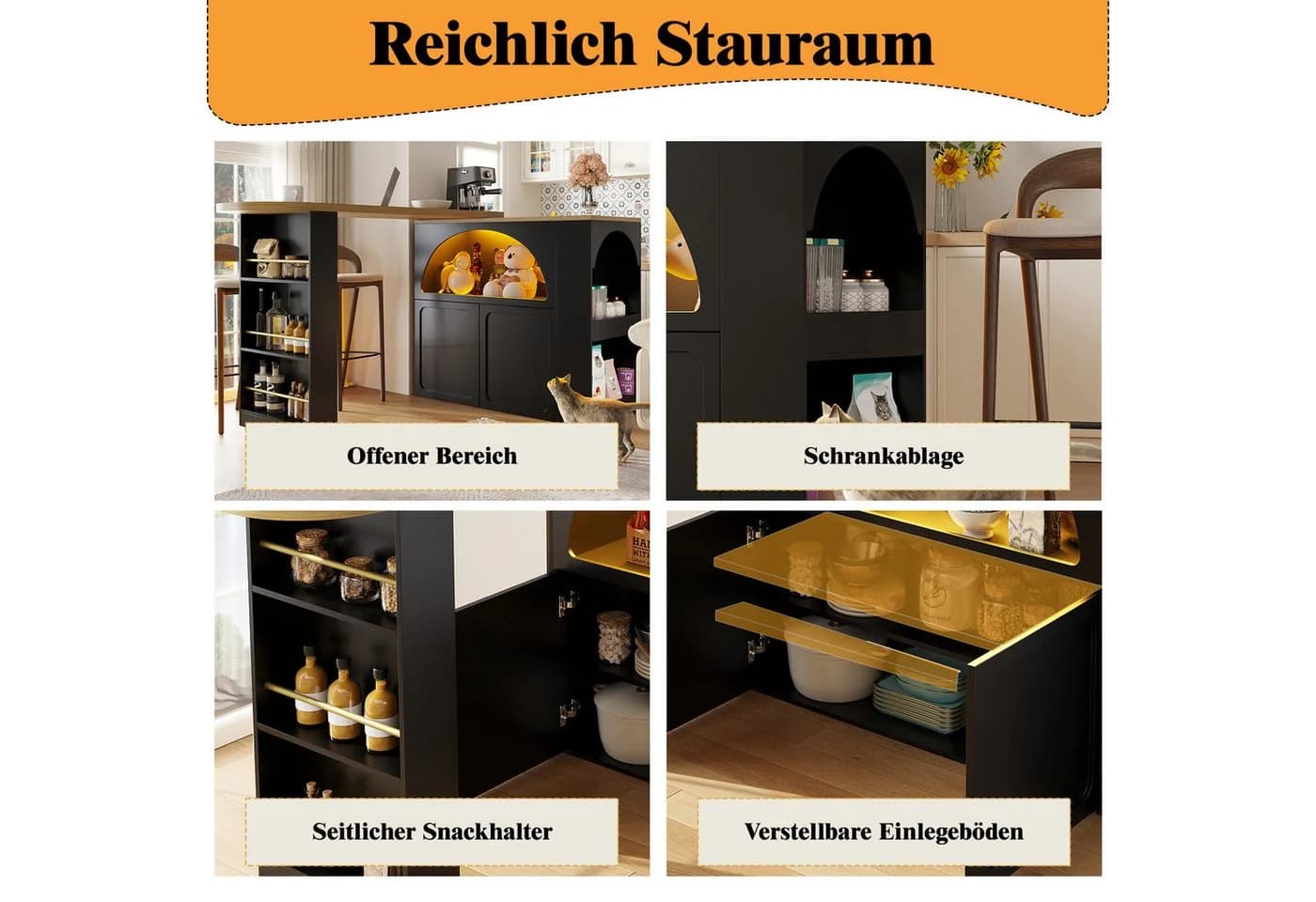 i@home Ausziehbarer Bartisch mit LED & USB Schwarz/Weiß - Bild 4