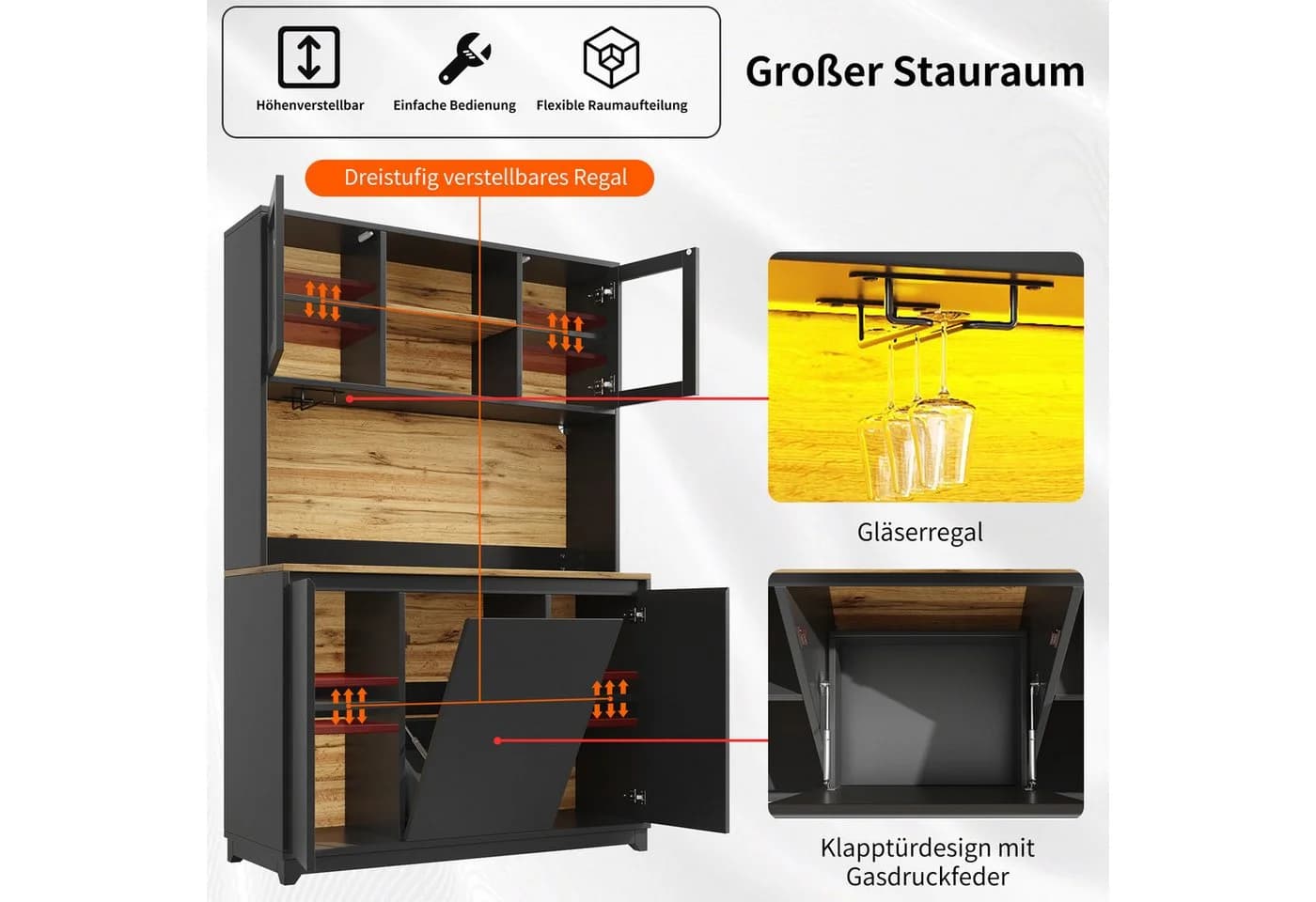 i@home Hochschrank Schwarz mit LED-Beleuchtung und App-Steuerung - Bild 3